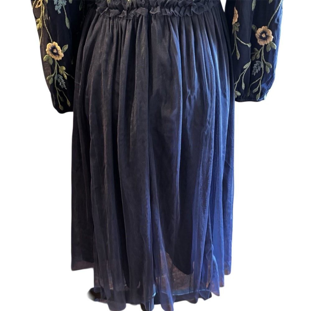 JessaKae Leah Ryder Navy Floral Embroidered Midi Dress, Tulle Skirt, Small - Picture 6 of 14